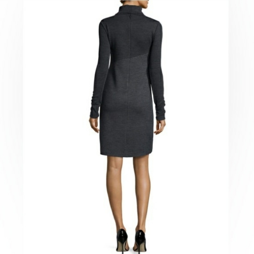 Theory "Tajello Delfina" Houndstooth Turtleneck Long Sleeve Dress. Wool Blend. M - Picture 2 of 10